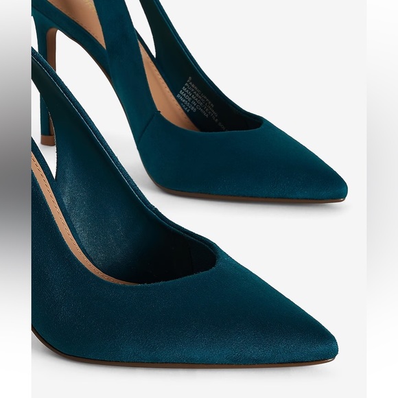 Express Woman’s Heels Green Pump Faux Suede Slingback - Picture 5 of 8